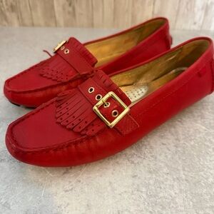 Marc Joseph New York Red 'South Street Kilt' Leather Driving Loafers